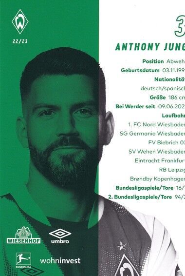 Autogramm Fussball | SV Werder Bremen | 2022 | Anthony JUNG