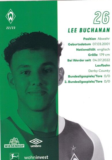 Autogramm Fussball | SV Werder Bremen | 2022 | Lee BUCHANAN