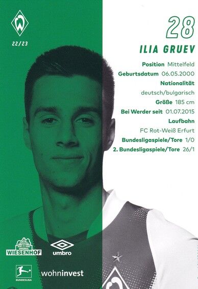Autogramm Fussball | SV Werder Bremen | 2022 | Ilia GRUEV