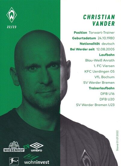 Autogramm Fussball | SV Werder Bremen | 2022 | Christian VANDER