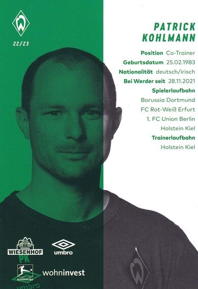 Autogramm Fussball | SV Werder Bremen | 2022 | Patrick KOHLMANN