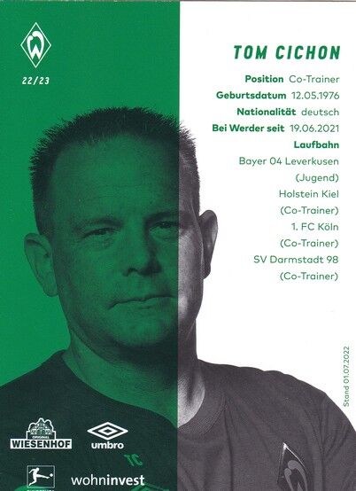 Autogramm Fussball | SV Werder Bremen | 2022 | Tom CICHON