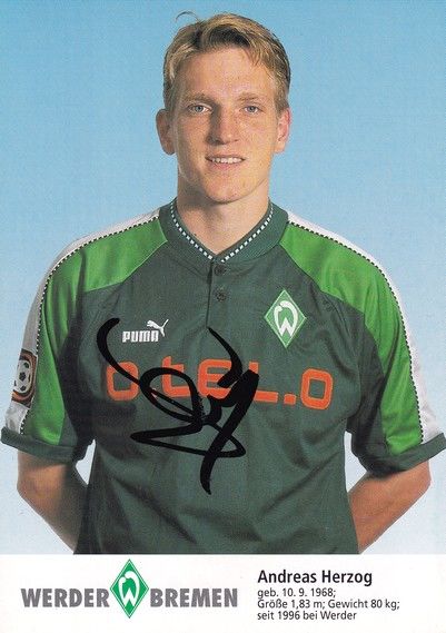 Autogramm Fussball | SV Werder Bremen | 1997 blau | Andreas HERZOG
