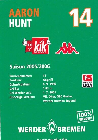 Autogramm Fussball | SV Werder Bremen | 2005 | Aaron HUNT
