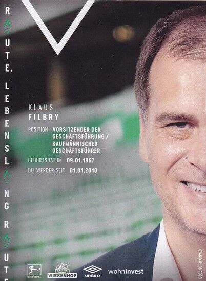 Autogramm Fussball | SV Werder Bremen | 2020 | Klaus FILBRY