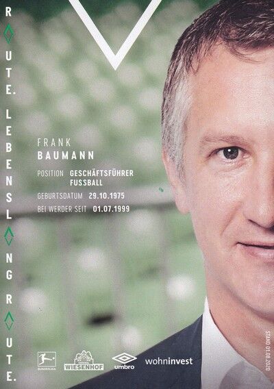 Autogramm Fussball | SV Werder Bremen | 2020 | Frank BAUMANN
