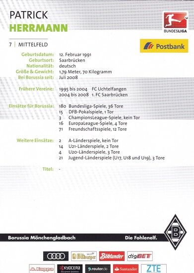 Autogramm Fussball | Borussia Mönchengladbach | 2016 | Patrick HERRMANN