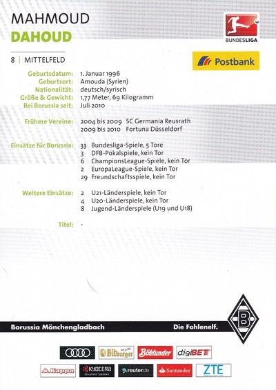 Autogramm Fussball | Borussia Mönchengladbach | 2016 | Mahmoud DAHOUD