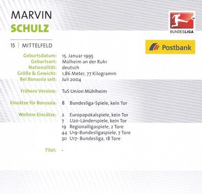 Autogramm Fussball | Borussia Mönchengladbach | 2016 | Marvin SCHULZ