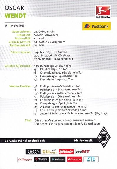 Autogramm Fussball | Borussia Mönchengladbach | 2016 | Oscar WENDT