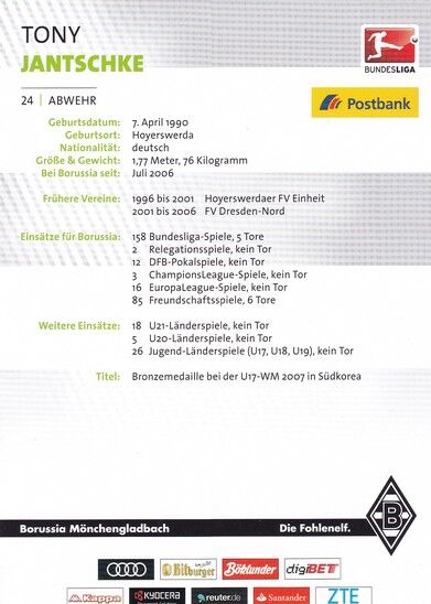 Autogramm Fussball | Borussia Mönchengladbach | 2016 | Tony JANTSCHKE