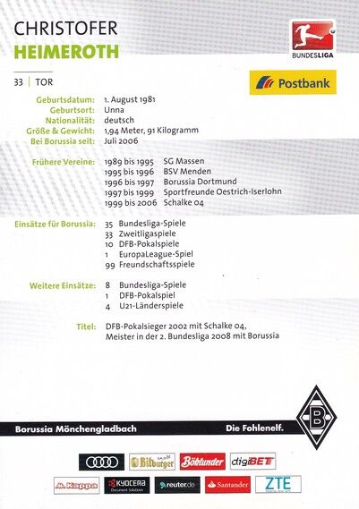 Autogramm Fussball | Borussia Mönchengladbach | 2016 | Christofer HEIMEROTH
