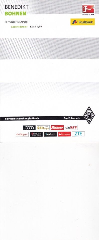 Autogramm Fussball | Borussia Mönchengladbach | 2016 | Benedikt BOHNEN