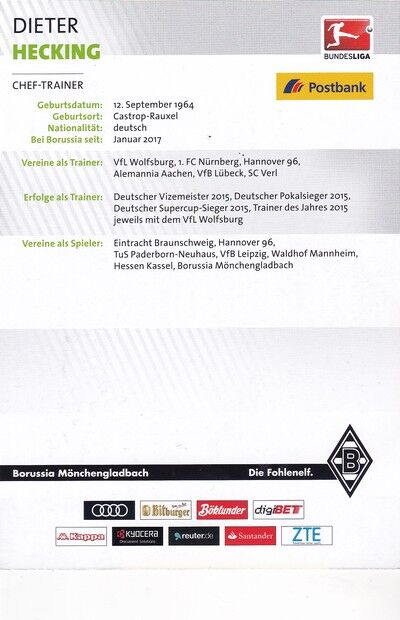 Autogramm Fussball | Borussia Mönchengladbach | 2016 | Dieter HECKING