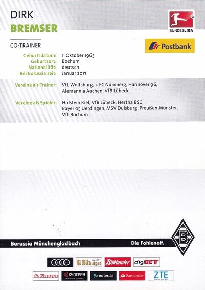 Autogramm Fussball | Borussia Mönchengladbach | 2016 | Dirk BREMSER