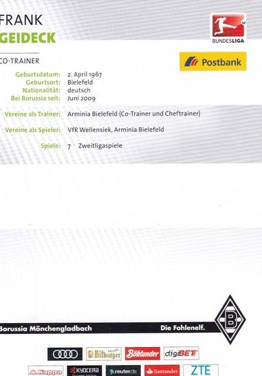 Autogramm Fussball | Borussia Mönchengladbach | 2016 | Frank GEIDECK