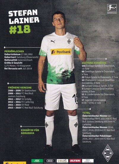 Autogramm Fussball | Borussia Mönchengladbach | 2019 | Stefan LAINER