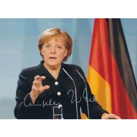 Autogramm Politik | CDU | Angela MERKEL | 2010er Foto (Portrait Color Rede) + COA