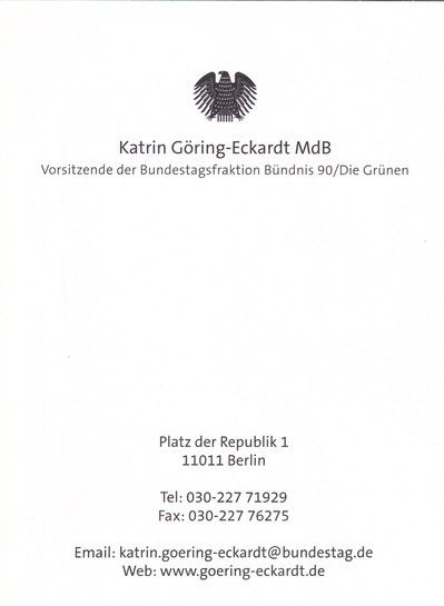 Autogramm Politik | GRÜNE | Katrin GÖRING-ECKARDT | 2010er (Portrait Color)