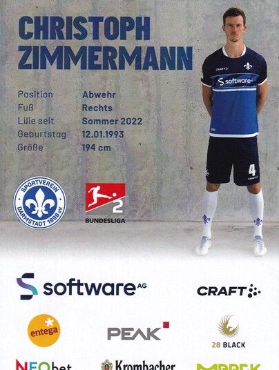 Autogramm Fussball | SV Darmstadt 98 | 2022 | Christoph ZIMMERMANN