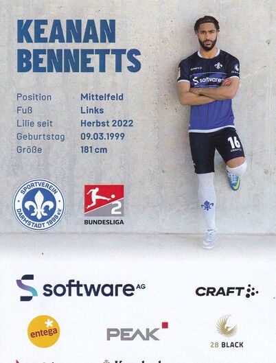 Autogramm Fussball | SV Darmstadt 98 | 2022 | Keanan BENNETTS