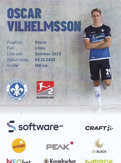 Autogramm Fussball | SV Darmstadt 98 | 2022 | Oscar VILHELMSSON