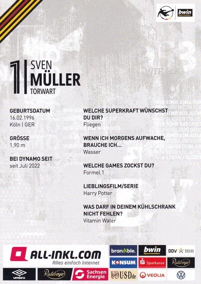 Autogramm Fussball | Dynamo Dresden | 2022 | Sven MÜLLER