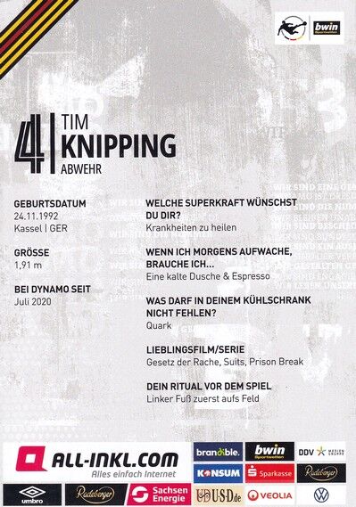 Autogramm Fussball | Dynamo Dresden | 2022 | Tim KNIPPING