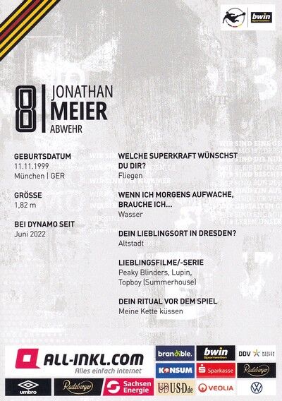 Autogramm Fussball | Dynamo Dresden | 2022 | Jonathan MEIER