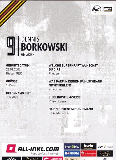 Autogramm Fussball | Dynamo Dresden | 2022 | Dennis BORKOWSKI