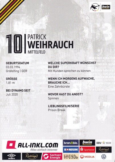 Autogramm Fussball | Dynamo Dresden | 2022 | Patrick WEIHRAUCH