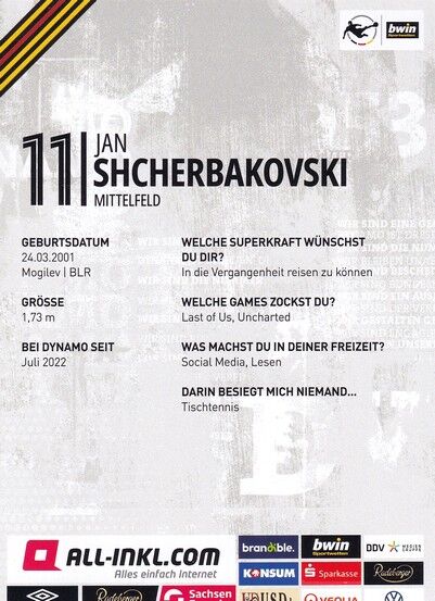 Autogramm Fussball | Dynamo Dresden | 2022 | Jan SHCHERBAKOVSKI