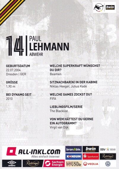 Autogramm Fussball | Dynamo Dresden | 2022 | Paul LEHMANN