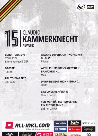Autogramm Fussball | Dynamo Dresden | 2022 | Claudio KAMMERKNECHT