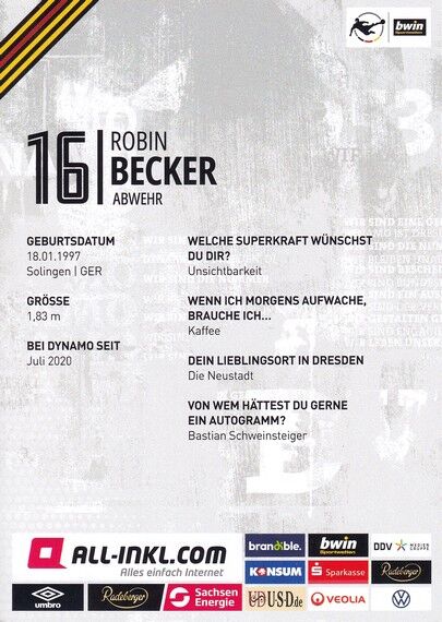Autogramm Fussball | Dynamo Dresden | 2022 | Robin BECKER