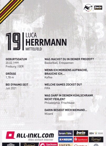 Autogramm Fussball | Dynamo Dresden | 2022 | Luca HERRMANN