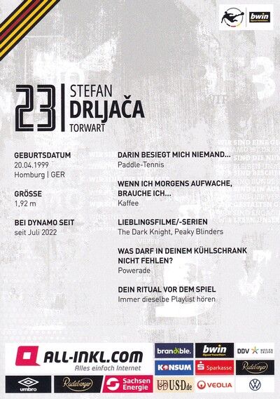 Autogramm Fussball | Dynamo Dresden | 2022 | Stefan DRLJACA