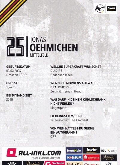 Autogramm Fussball | Dynamo Dresden | 2022 | Jonas OEHMICHEN