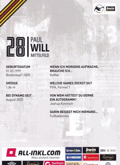 Autogramm Fussball | Dynamo Dresden | 2022 | Paul WILL