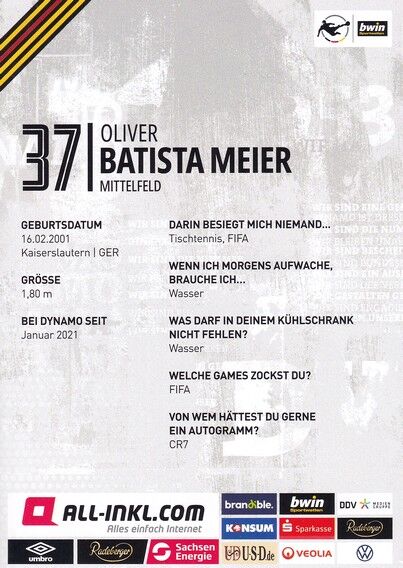 Autogramm Fussball | Dynamo Dresden | 2022 | Oliver BATISTA MEIER