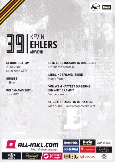 Autogramm Fussball | Dynamo Dresden | 2022 | Kevin EHLERS
