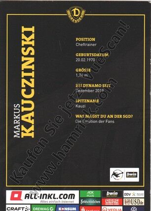 Autogramm Fussball | Dynamo Dresden | 2020 | Markus KAUCZINSKI