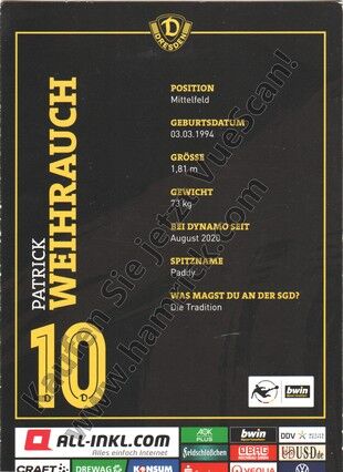 Autogramm Fussball | Dynamo Dresden | 2020 | Patrick WEIHRAUCH
