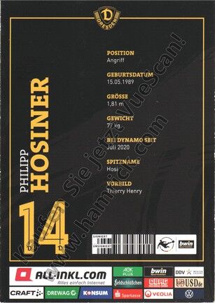 Autogramm Fussball | Dynamo Dresden | 2020 | Philipp HOSINER
