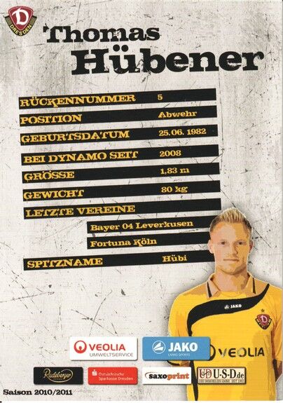 Autogramm Fussball | Dynamo Dresden | 2010 | Thomas HÜBENER
