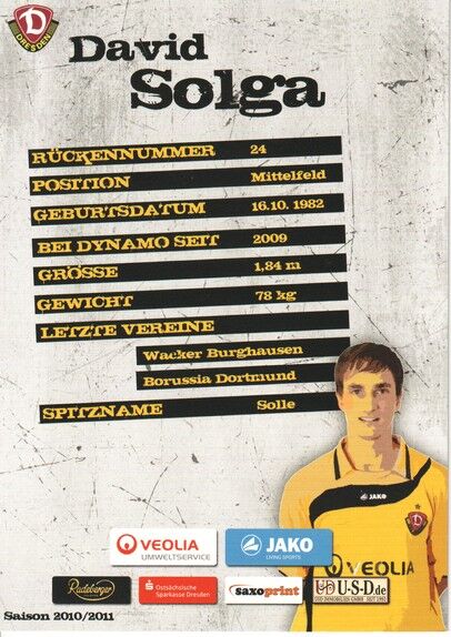 Autogramm Fussball | Dynamo Dresden | 2010 | David SOLGA