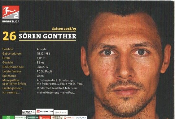 Autogramm Fussball | Dynamo Dresden | 2018 | Sören GONTHER 