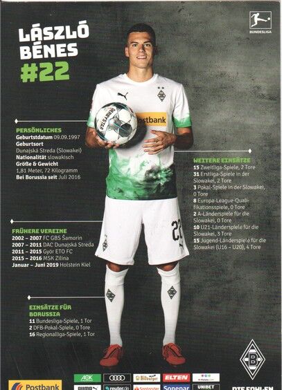 Autogramm Fussball | Borussia Mönchengladbach | 2019 | Laszlo BENES