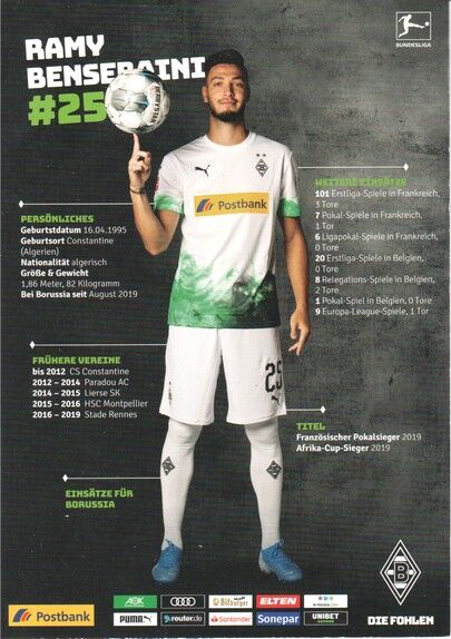 Autogramm Fussball | Borussia Mönchengladbach | 2019 | Ramy BENSEBAINI