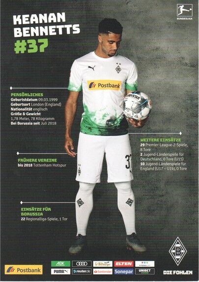 Autogramm Fussball | Borussia Mönchengladbach | 2019 | Keanan BENNETTS